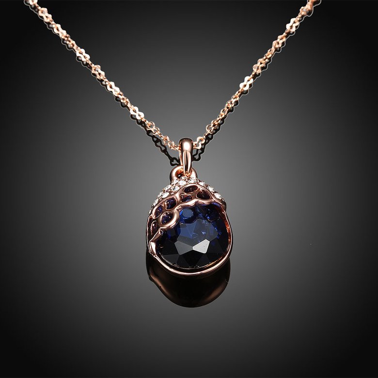 Wholesale Romantic Rose Gold Water Drop Blue Crystal Necklace temperament retro high quality jewelry TGGPN405 1