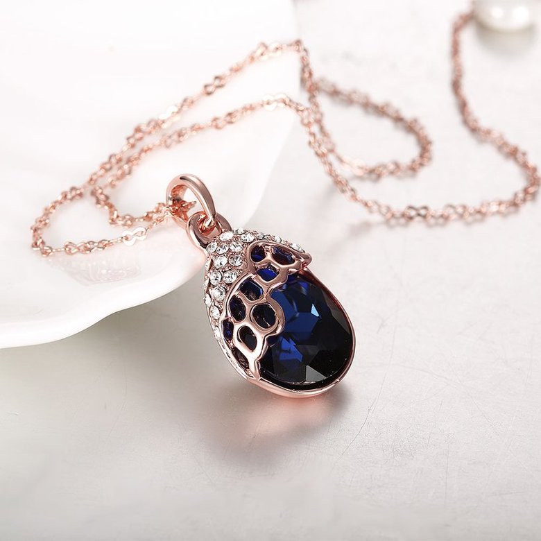 Wholesale Romantic Rose Gold Water Drop Blue Crystal Necklace temperament retro high quality jewelry TGGPN405 3