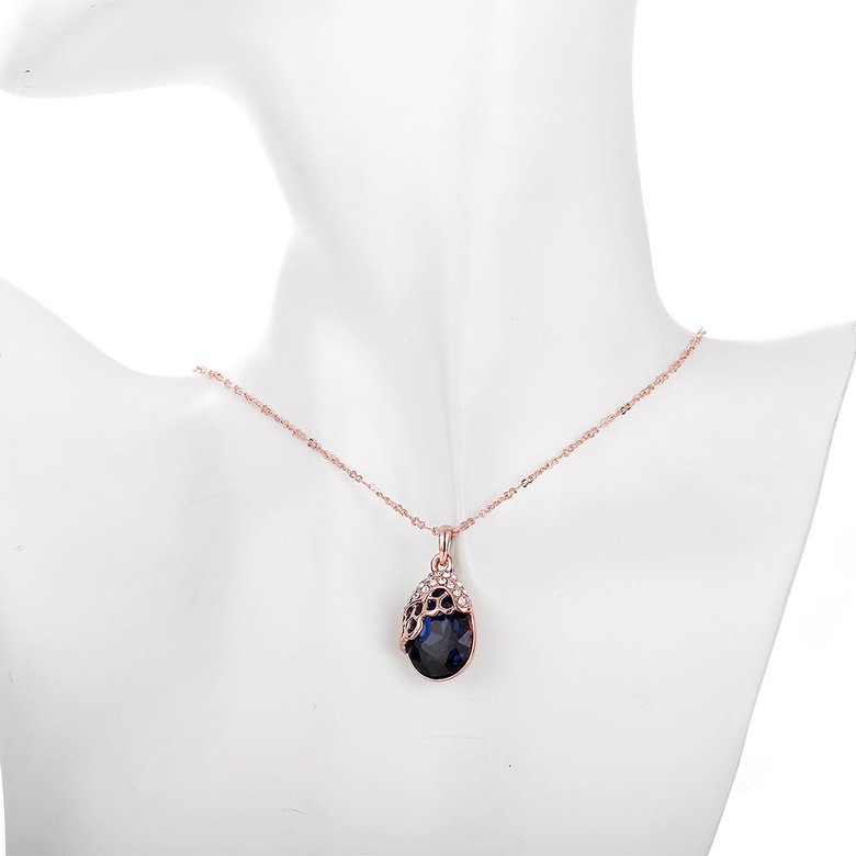 Wholesale Romantic Rose Gold Water Drop Blue Crystal Necklace temperament retro high quality jewelry TGGPN405 4