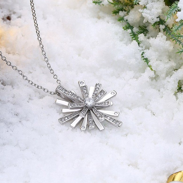 Wholesale Trendy silver color Christmas Snowflake CZ Necklace Shine high quality Pendant Necklace For Women fine Christmas Gifts TGGPN325 1