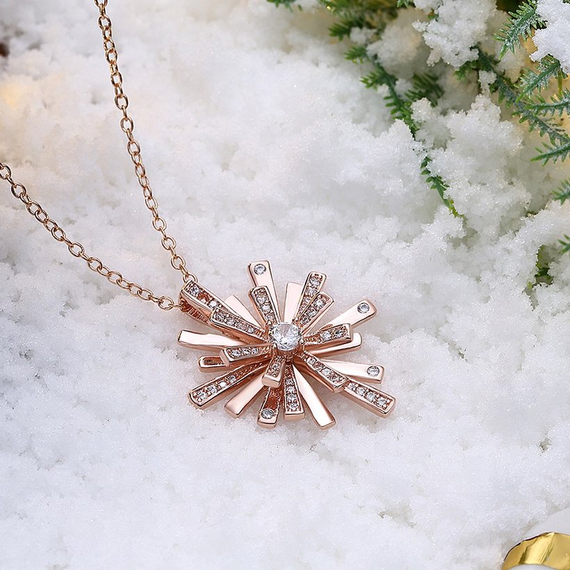 Wholesale Trendy Rose Gold Christmas Snowflake CZ Necklace Shine high quality Pendant Necklace For Women fine Christmas Gifts TGGPN327 1