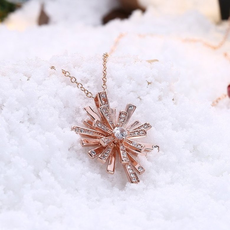 Wholesale Trendy Rose Gold Christmas Snowflake CZ Necklace Shine high quality Pendant Necklace For Women fine Christmas Gifts TGGPN327 2
