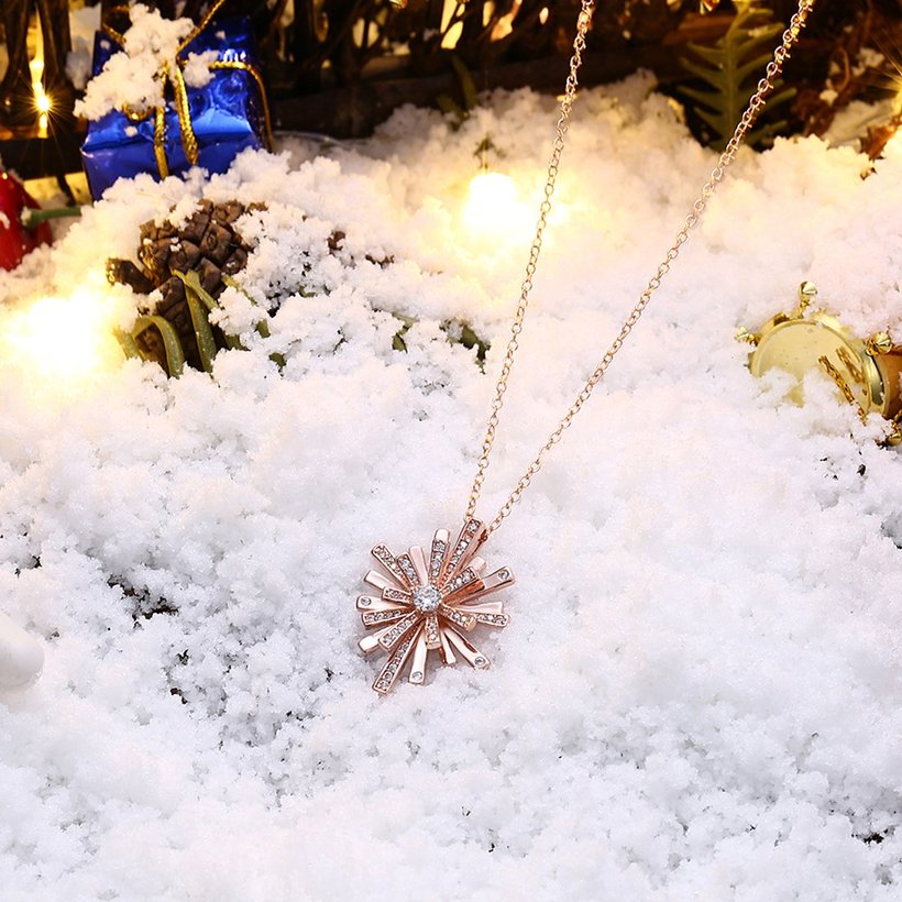 Wholesale Trendy Rose Gold Christmas Snowflake CZ Necklace Shine high quality Pendant Necklace For Women fine Christmas Gifts TGGPN327 3