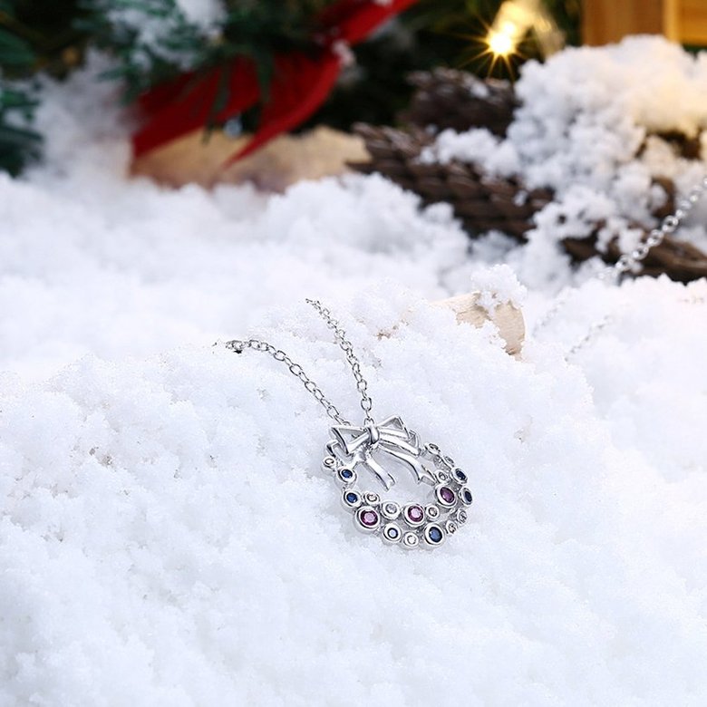 Wholesale Trendy Platinum Christmas Bow CZ Necklace for women girl colorful crystal pendant hot sale jewelry TGGPN436 1