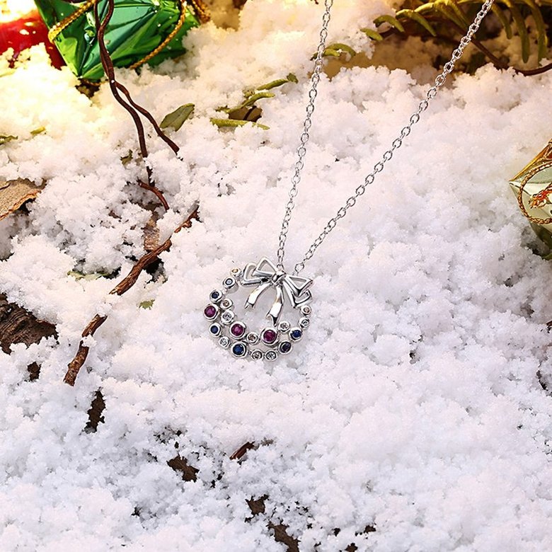 Wholesale Trendy Platinum Christmas Bow CZ Necklace for women girl colorful crystal pendant hot sale jewelry TGGPN436 2