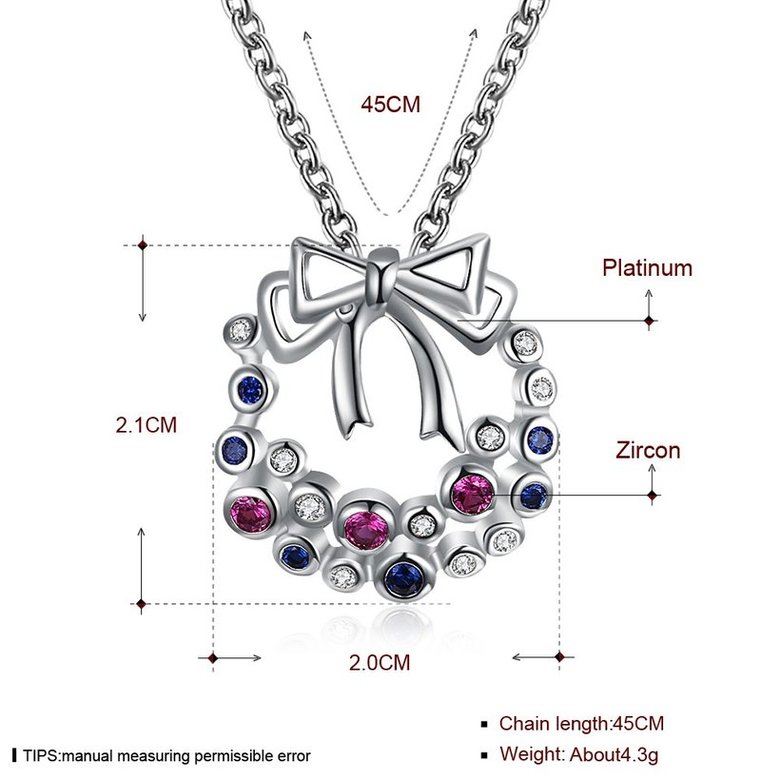 Wholesale Trendy Platinum Christmas Bow CZ Necklace for women girl colorful crystal pendant hot sale jewelry TGGPN436 4