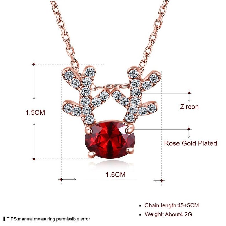 Wholesale Trendy rose Gold red CZ Necklace Cute Deer Horn Antler Pendant Reindeer Necklace for Women Christmas Gift jewelry TGGPN487 4