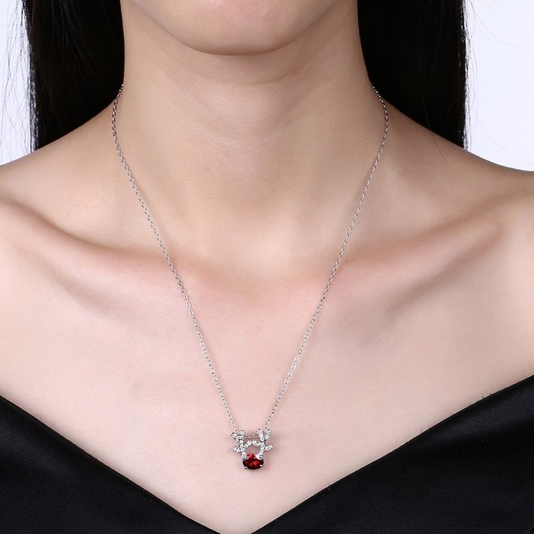 Wholesale Trendy silver color red CZ Necklace Cute Deer Horn Antler Pendant Reindeer Necklace for Women Christmas Gift jewelry TGGPN488 0