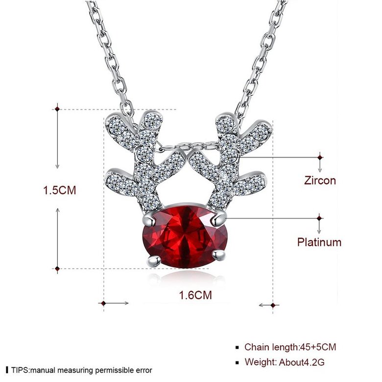 Wholesale Trendy silver color red CZ Necklace Cute Deer Horn Antler Pendant Reindeer Necklace for Women Christmas Gift jewelry TGGPN488 4