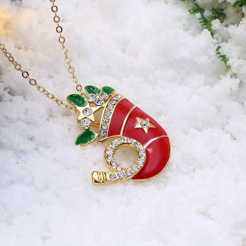 Wholesale Fashion Cubic Zirconia Christmas hat Pendant with Chain Necklaces Novelty Necklace Jewelry for Women Party Gift TGGPN489 1