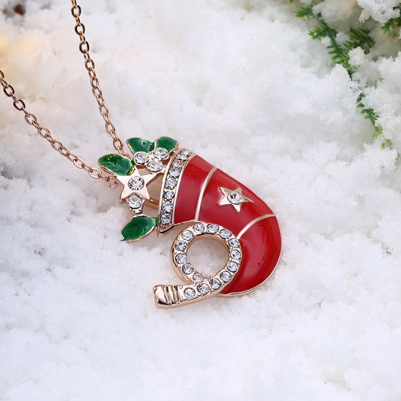 Wholesale Fashion Cubic Zirconia Christmas hat Pendant with Chain Necklaces Novelty Necklace Jewelry for Women Party Gift TGGPN490 1