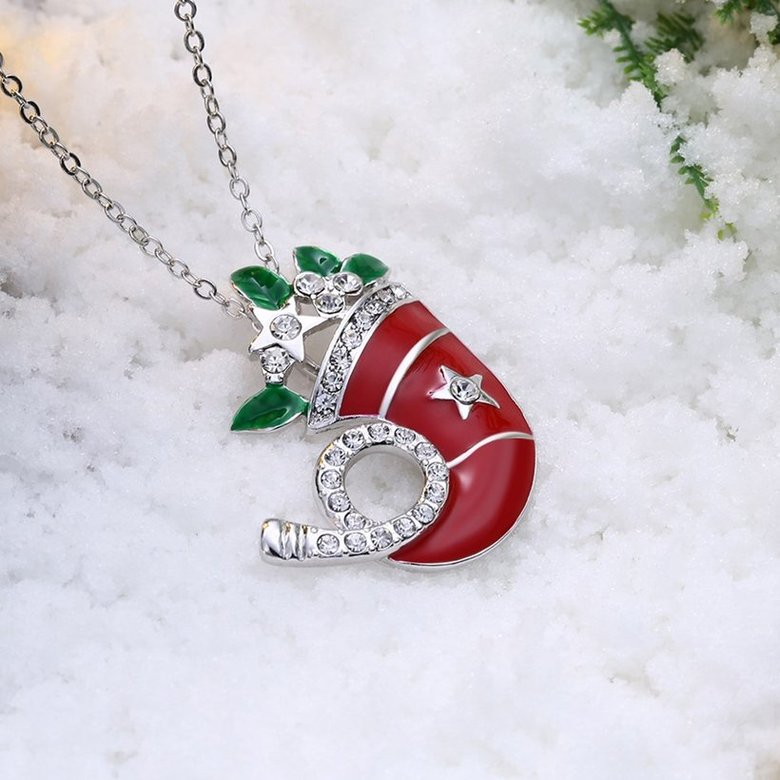 Wholesale Fashion Cubic Zirconia Christmas hat Pendant with Chain Necklaces Novelty Necklace Jewelry for Women Party Gift TGGPN491 1