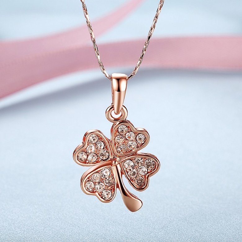 Wholesale Trend Necklace Clavicle Rose Gold Accessories Female Exquisite Zircon Clover Pendant Necklace  TGGPN362 0