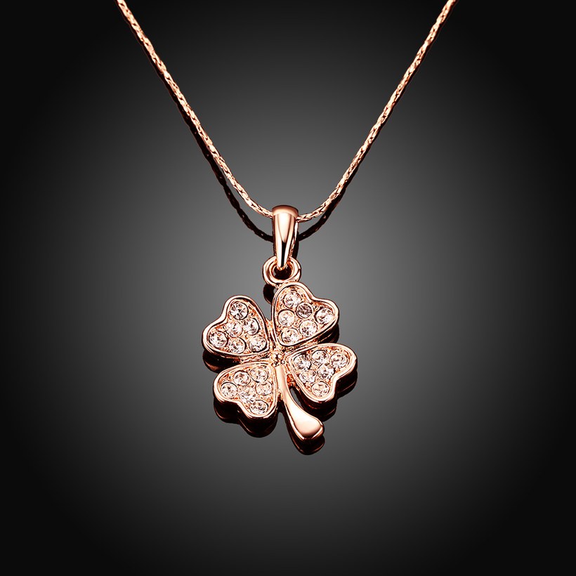 Wholesale Trend Necklace Clavicle Rose Gold Accessories Female Exquisite Zircon Clover Pendant Necklace  TGGPN362 5