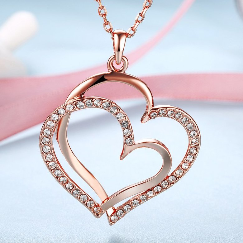 Wholesale Trendy Hot Sell rose Gold zircon Necklace for women Girls Double-layered Heart Necklace fine Valentine's Day Gift TGGPN367 0
