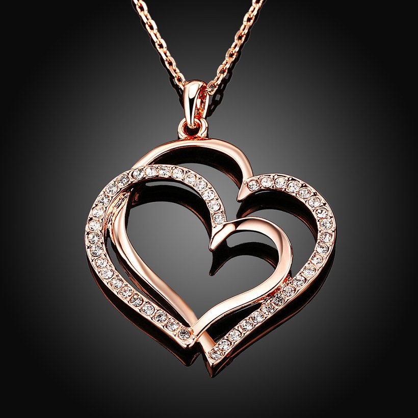 Wholesale Trendy Hot Sell rose Gold zircon Necklace for women Girls Double-layered Heart Necklace fine Valentine's Day Gift TGGPN367 1