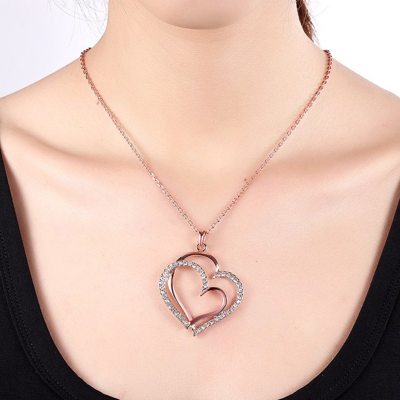 Wholesale Trendy Hot Sell rose Gold zircon Necklace for women Girls Double-layered Heart Necklace fine Valentine's Day Gift TGGPN367 2