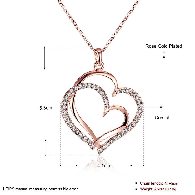 Wholesale Trendy Hot Sell rose Gold zircon Necklace for women Girls Double-layered Heart Necklace fine Valentine's Day Gift TGGPN367 5