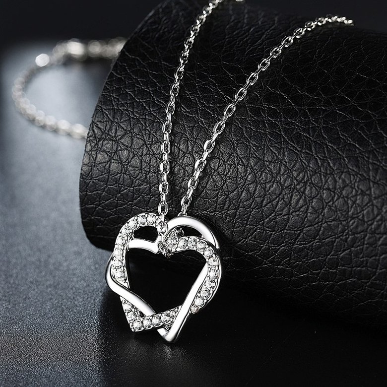 Wholesale Creative Love Heart Necklace silver color inlay zircon Valentin Jewelry Box Birthday Valentines Day Gift for Girlfriend TGGPN378 3