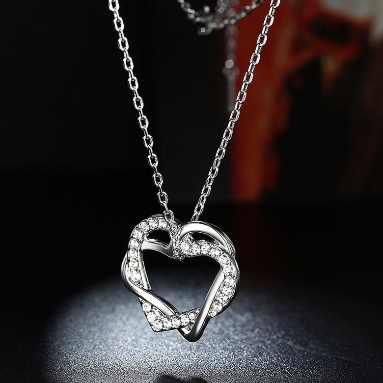 Wholesale Creative Love Heart Necklace silver color inlay zircon Valentin Jewelry Box Birthday Valentines Day Gift for Girlfriend TGGPN378 4