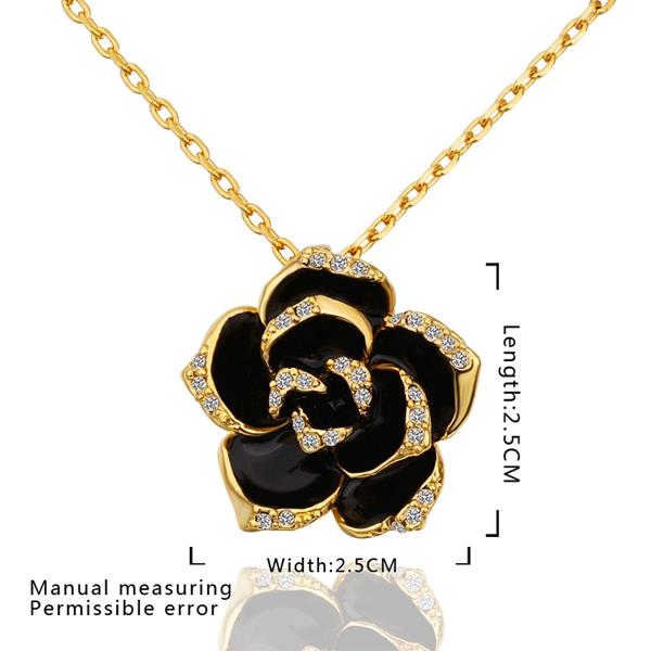 Wholesale Romantic Platinum Plated Rhinestone Necklace black rose flower pendants fine gift for girl TGGPN381 2