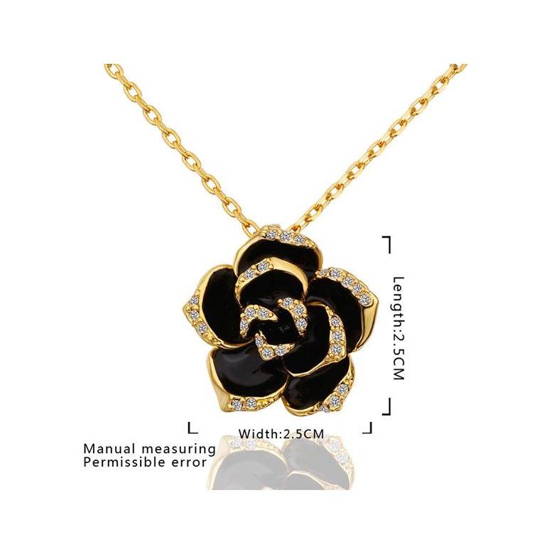 Wholesale Romantic Platinum Plated Rhinestone Necklace black rose flower pendants fine gift for girl TGGPN381 2