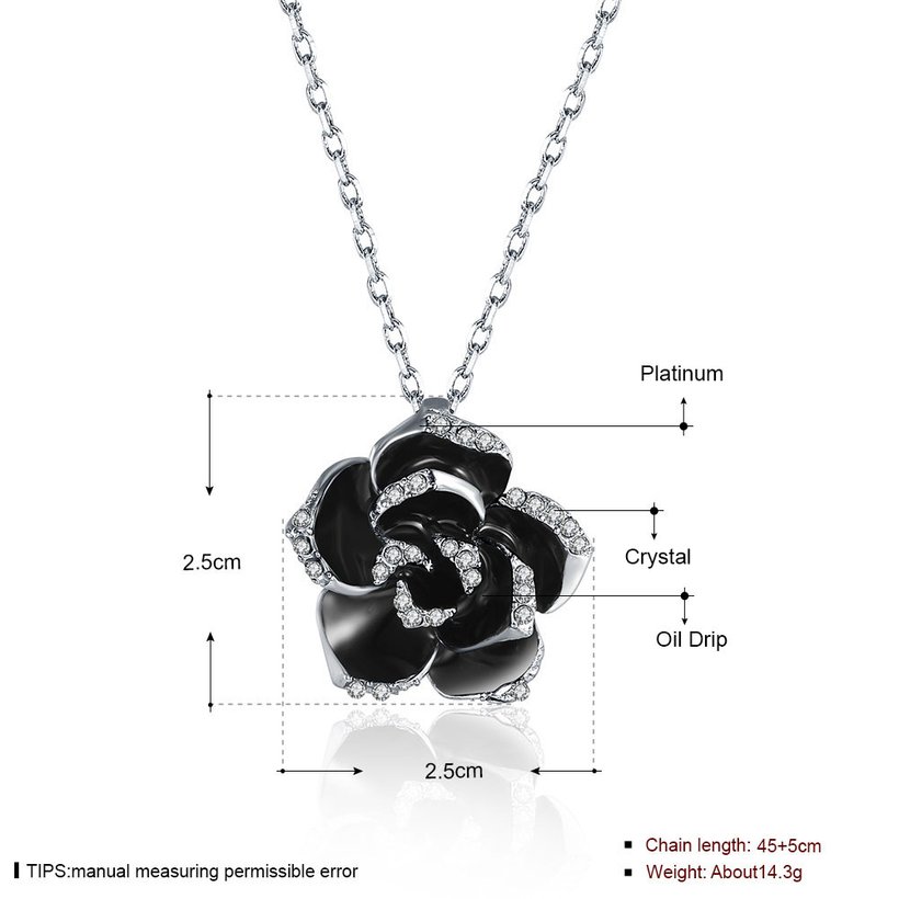 Wholesale Romantic Platinum Plated Rhinestone Necklace black rose flower pendants fine gift for girl TGGPN381 3