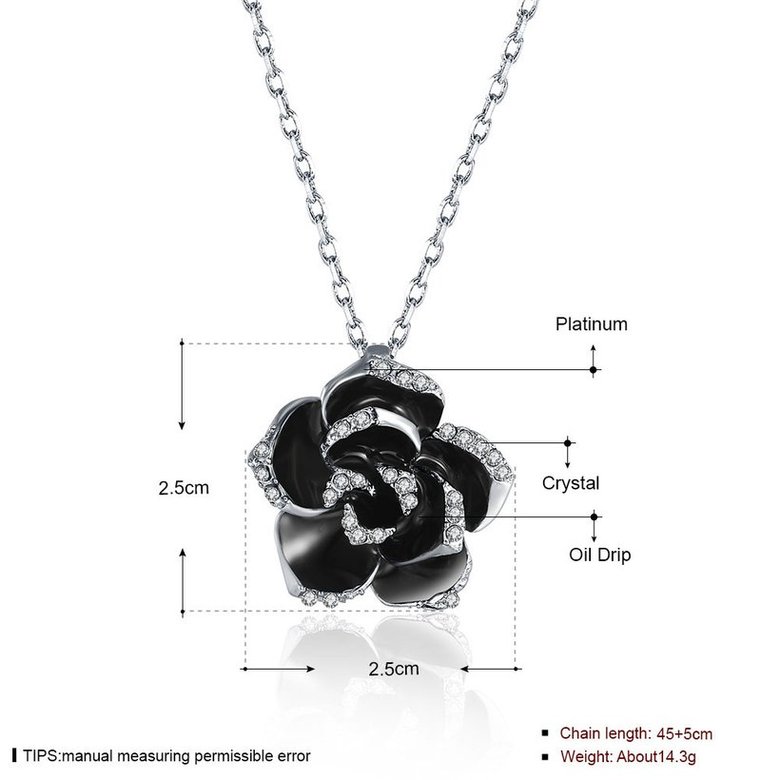 Wholesale Romantic Platinum Plated Rhinestone Necklace black rose flower pendants fine gift for girl TGGPN381 3