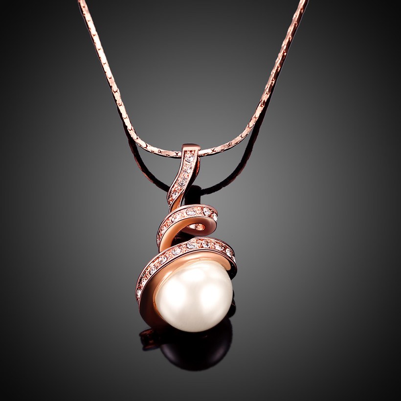 Wholesale jewelry from China rose Gold Round Pearl necklace For Women Girls Rotate Pendant Fashion Jewelry Gifts TGGPN387 3