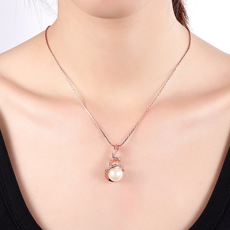 Wholesale jewelry from China rose Gold Round Pearl necklace For Women Girls Rotate Pendant Fashion Jewelry Gifts TGGPN387 4