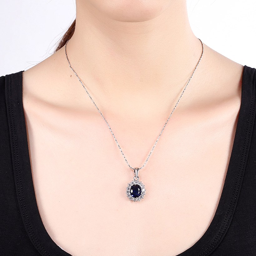 Wholesale Romantic Platinum Plated big blue water drop crystal pendant dazzling pave zircon nacklace fine wedding party jewelry  TGGPN466 0