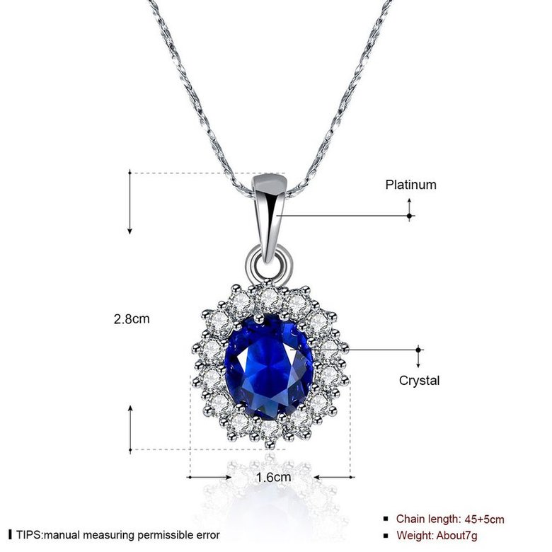 Wholesale Romantic Platinum Plated big blue water drop crystal pendant dazzling pave zircon nacklace fine wedding party jewelry  TGGPN466 1