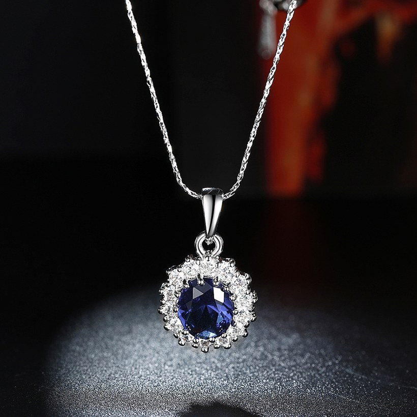 Wholesale Romantic Platinum Plated big blue water drop crystal pendant dazzling pave zircon nacklace fine wedding party jewelry  TGGPN466 3