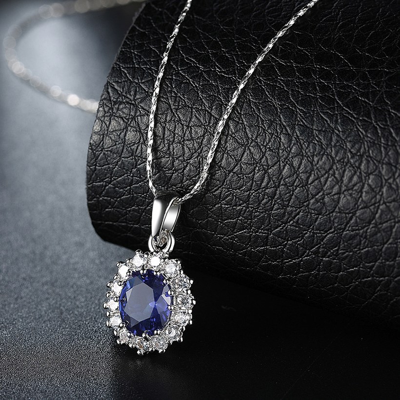 Wholesale Romantic Platinum Plated big blue water drop crystal pendant dazzling pave zircon nacklace fine wedding party jewelry  TGGPN466 4