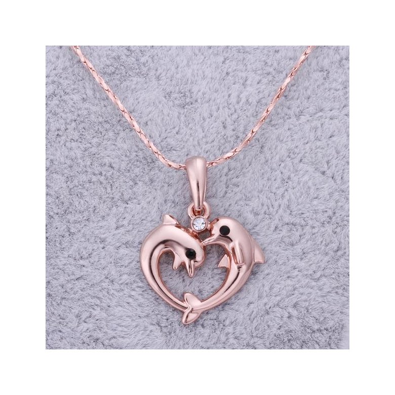 Wholesale Romantic Rose Gold Animal Crystal Necklace New Woman Fashion Jewelry High Quality Zircon Dolphin Dancing Pendant Necklace  TGGPN527 1