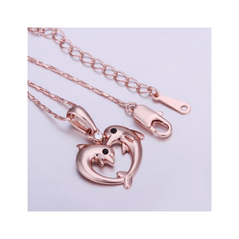 Wholesale Romantic Rose Gold Animal Crystal Necklace New Woman Fashion Jewelry High Quality Zircon Dolphin Dancing Pendant Necklace  TGGPN527 2