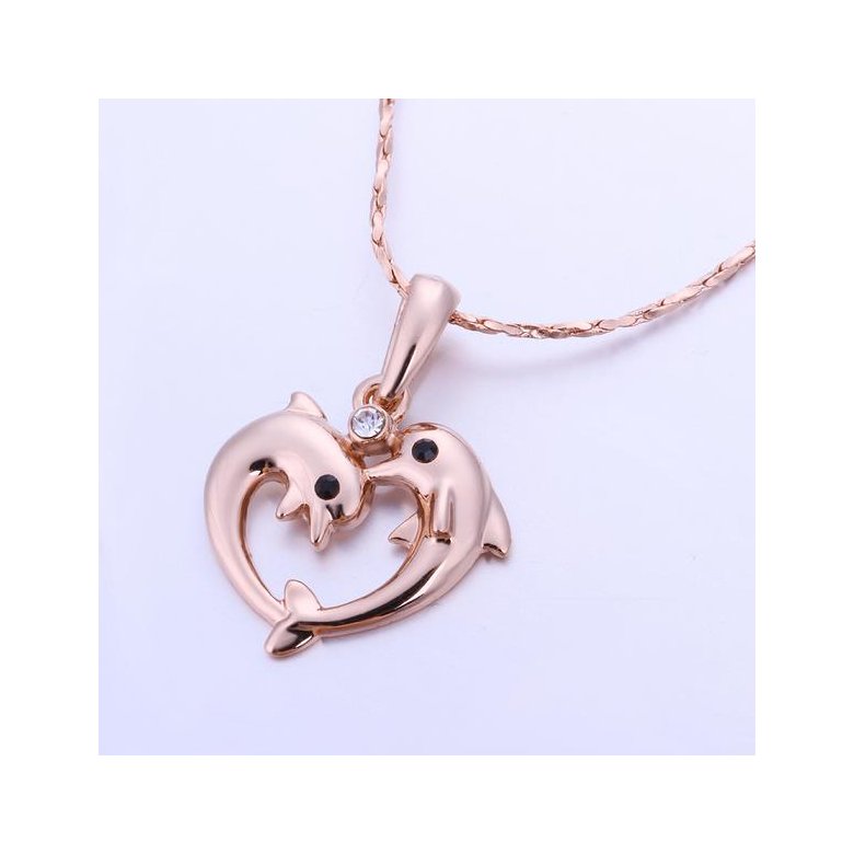 Wholesale Romantic Rose Gold Animal Crystal Necklace New Woman Fashion Jewelry High Quality Zircon Dolphin Dancing Pendant Necklace  TGGPN527 3