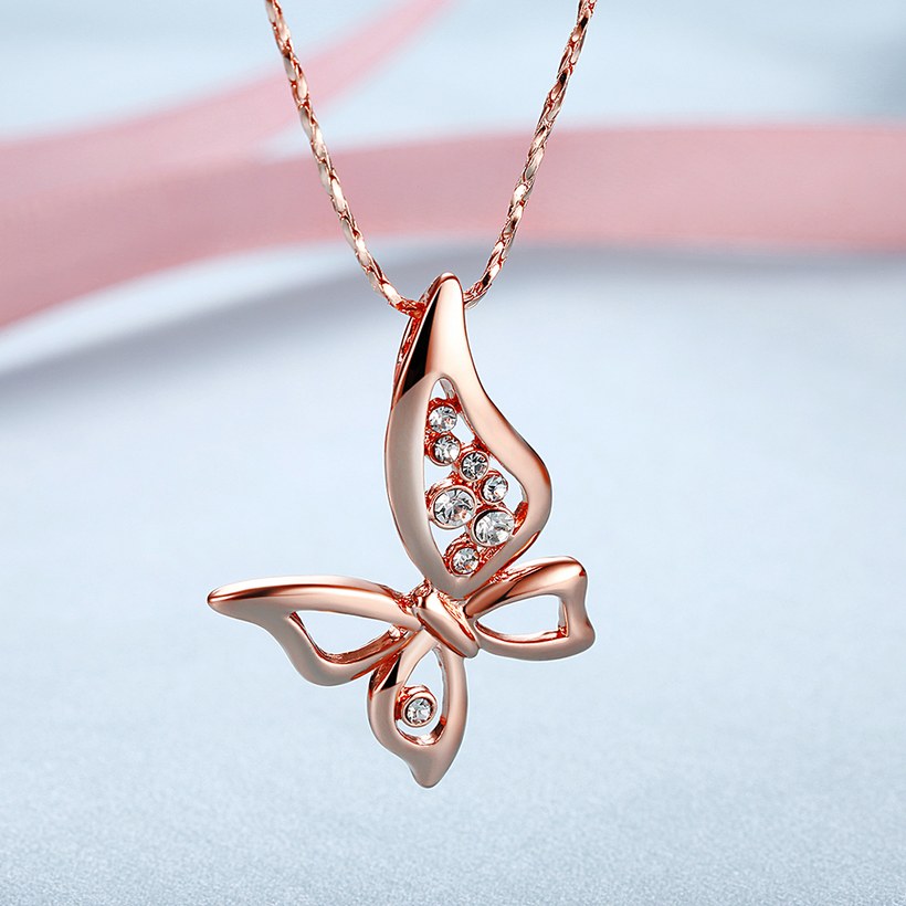 Wholesale Cute Rose Gold Animal Crystal Necklace New Woman Fashion Jewelry High Quality Zircon butterfly Pendant Necklace  TGGPN529 0
