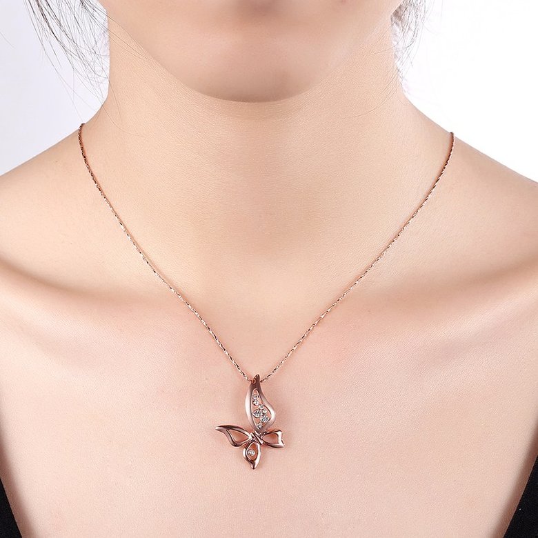 Wholesale Cute Rose Gold Animal Crystal Necklace New Woman Fashion Jewelry High Quality Zircon butterfly Pendant Necklace  TGGPN529 3