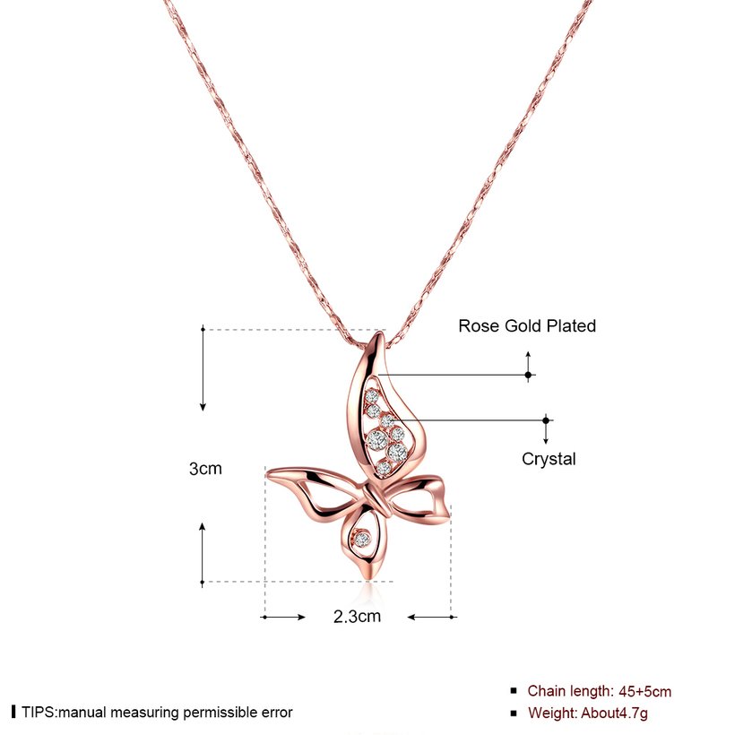 Wholesale Cute Rose Gold Animal Crystal Necklace New Woman Fashion Jewelry High Quality Zircon butterfly Pendant Necklace  TGGPN529 4