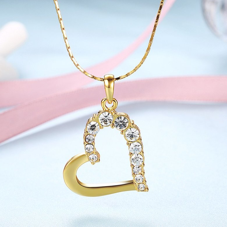 Wholesale JapanKorea Hot Sell 24K Gold zircon Necklace for women Girls Love Heart Necklace fine Valentine's Day Gift TGGPN531 2