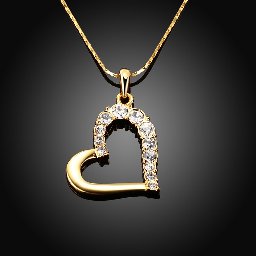 Wholesale JapanKorea Hot Sell 24K Gold zircon Necklace for women Girls Love Heart Necklace fine Valentine's Day Gift TGGPN531 4