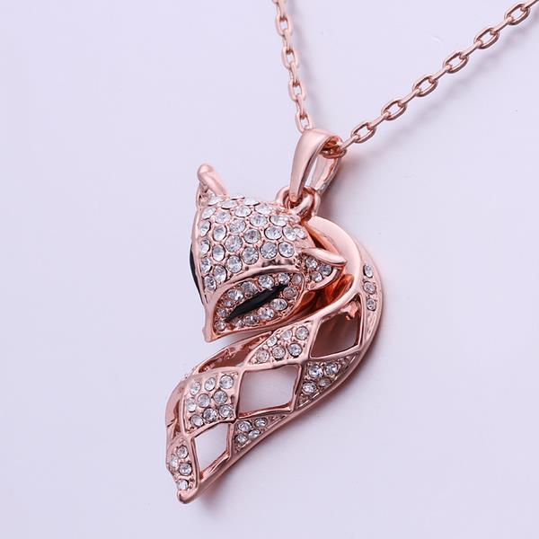 Wholesale Korean Version Fashion Fox Alloy Crystal rose gold Pendant Necklace For Women Creative cute Animal Jewelry TGGPN044 3