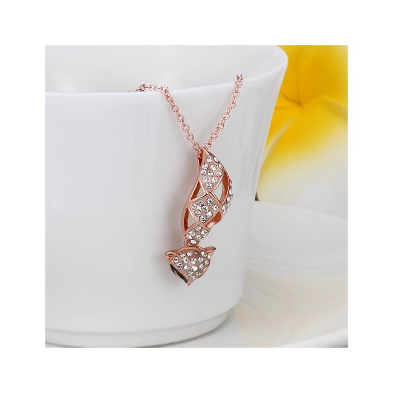 Wholesale Korean Version Fashion Fox Alloy Crystal rose gold Pendant Necklace For Women Creative cute Animal Jewelry TGGPN090 2