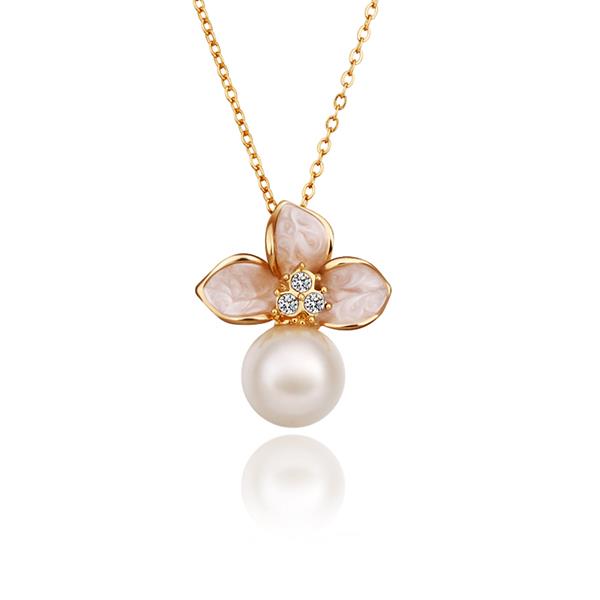 Wholesale Romantic Antique gold Rhinestone Necklace delicate flower pearl pendant  for Women Korean style Party Jewelry TGGPN121 0