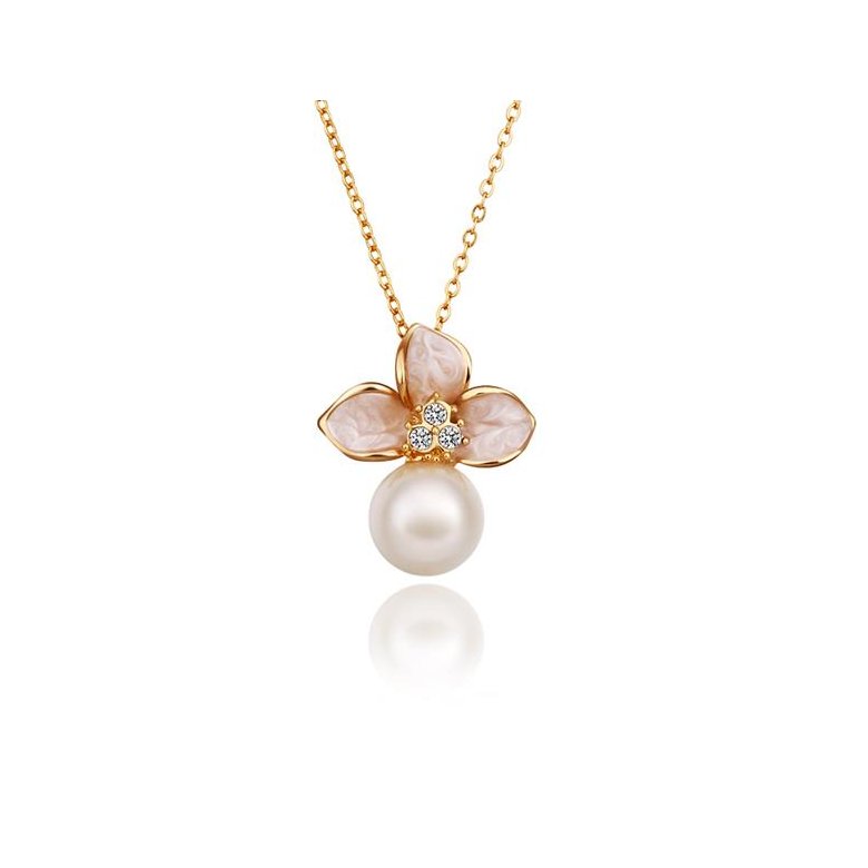 Wholesale Romantic Antique gold Rhinestone Necklace delicate flower pearl pendant  for Women Korean style Party Jewelry TGGPN121 0