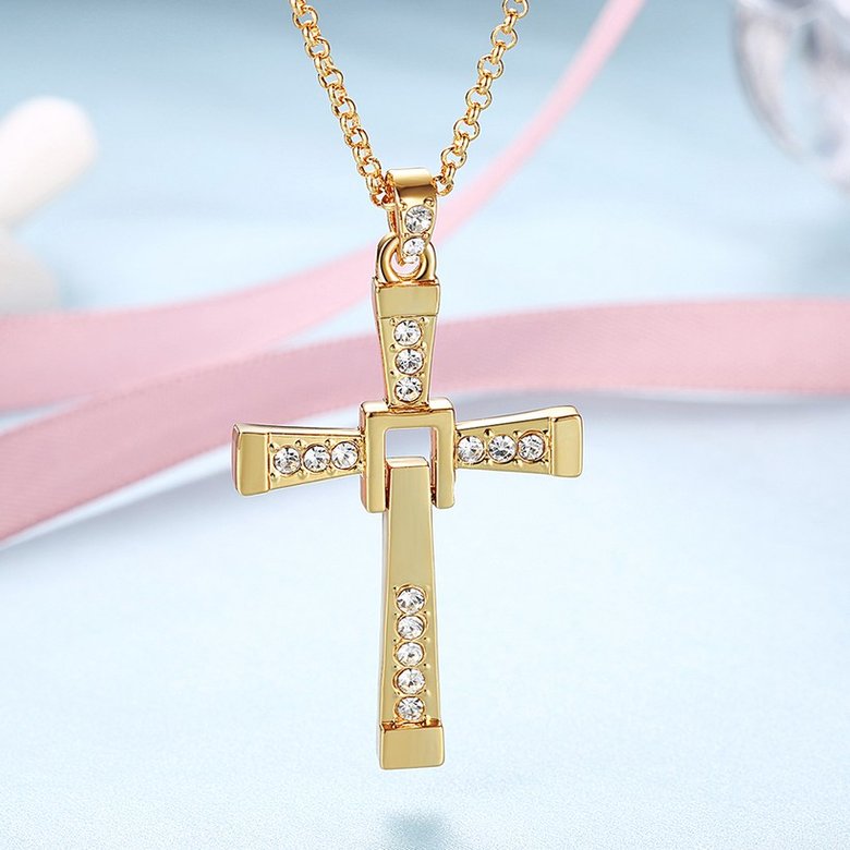 Wholesale Fashion Cross Pendants Dropshipping Gold Color Crystal Jesus Cross Pendant Necklace For Men/Women Jewelry TGGPN125 3