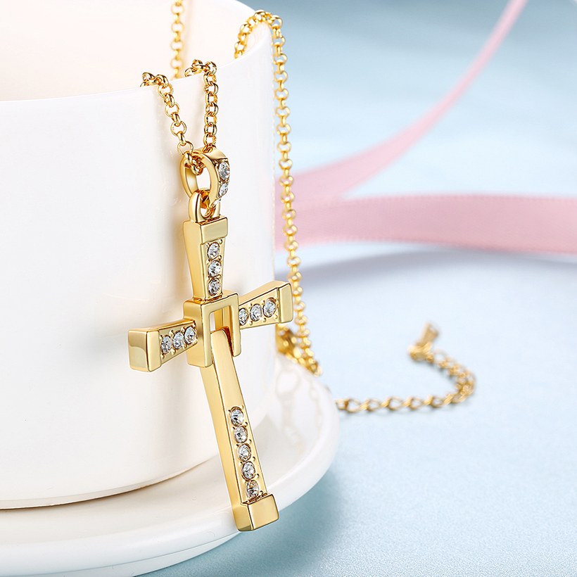 Wholesale Fashion Cross Pendants Dropshipping Gold Color Crystal Jesus Cross Pendant Necklace For Men/Women Jewelry TGGPN125 4