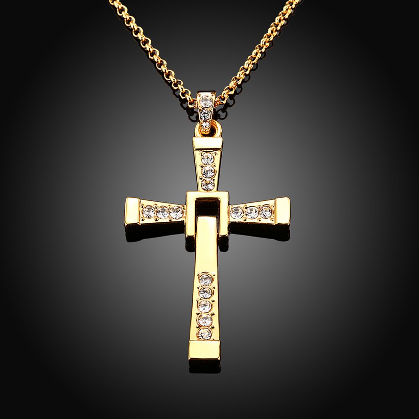 Wholesale Fashion Cross Pendants Dropshipping Gold Color Crystal Jesus Cross Pendant Necklace For Men/Women Jewelry TGGPN125 5