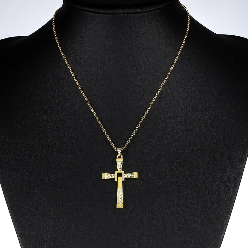 Wholesale Fashion Cross Pendants Dropshipping Gold Color Crystal Jesus Cross Pendant Necklace For Men/Women Jewelry TGGPN125 6